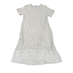 Rosemarine Linen Lagenlook Dress Women Large Beige Embroidered Eyelet Midi Italy